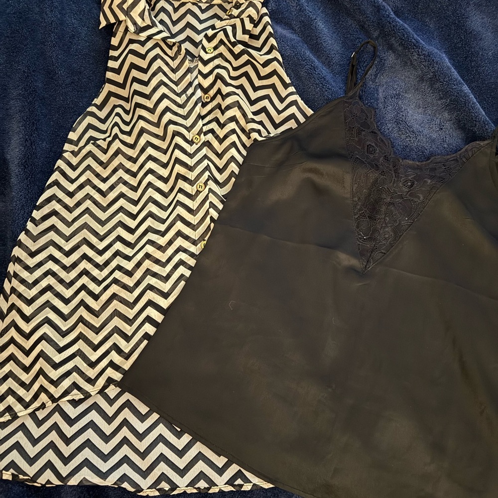 Toska Black and Cream Zigzag Top, Black Silky Top